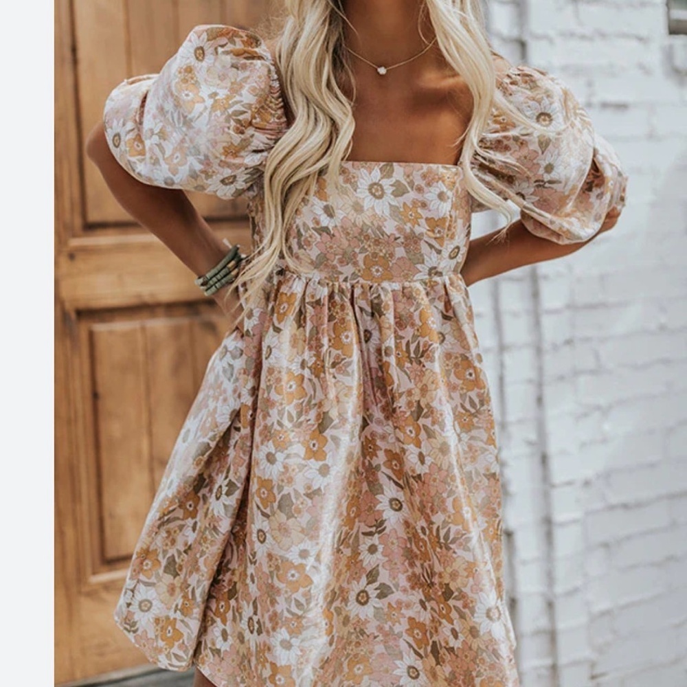 Impressions Cream and Gold Tiered Ruffled Sundress